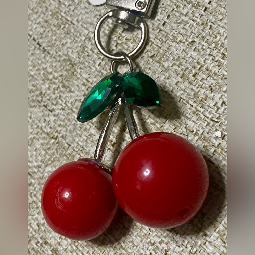 🍒Red Cherry Pendant with Green Leaves🍒